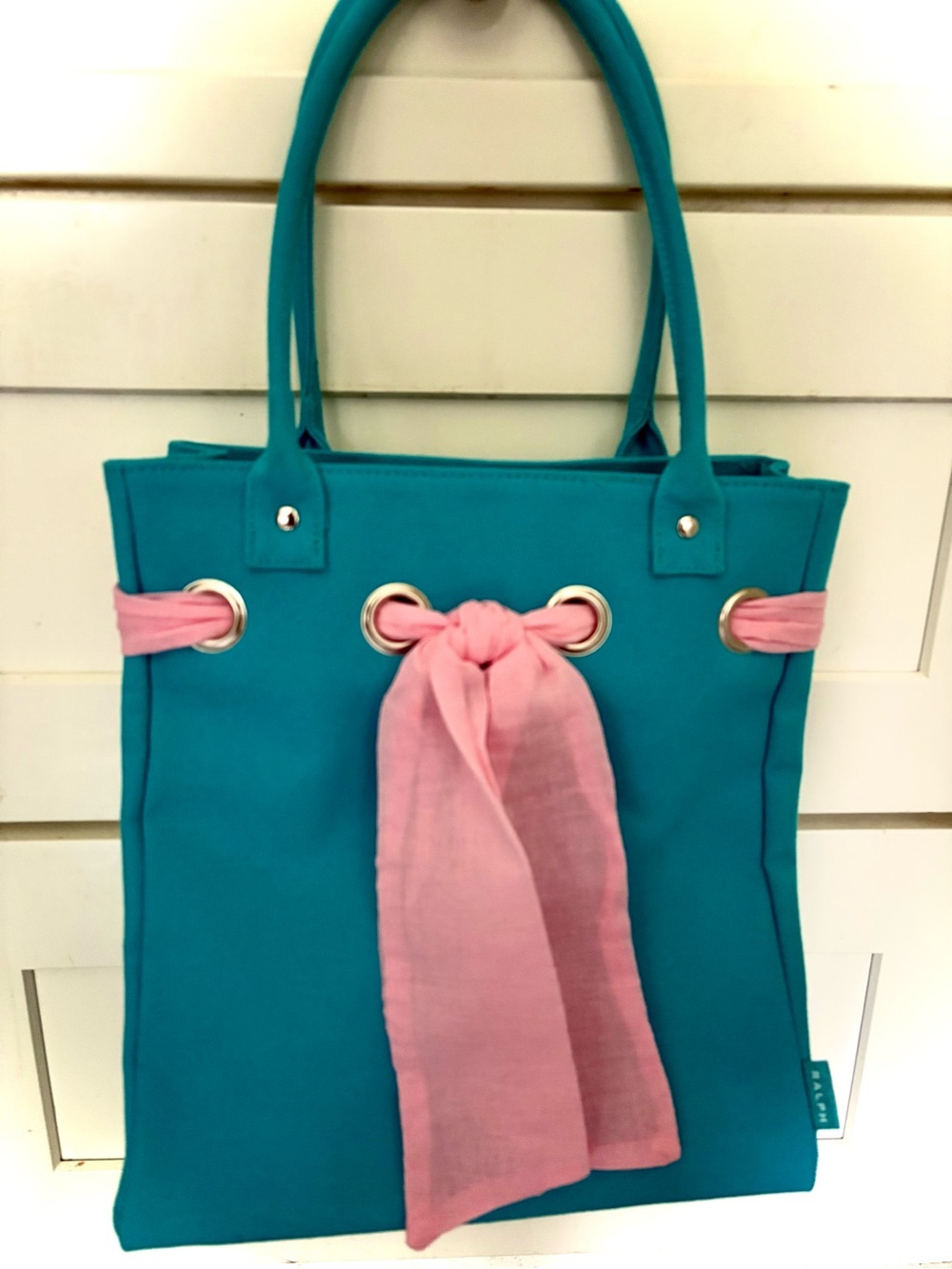 Y2K Ralph Lauren Fragrances Turquoise Blue & Pink Beach Canvas Tote